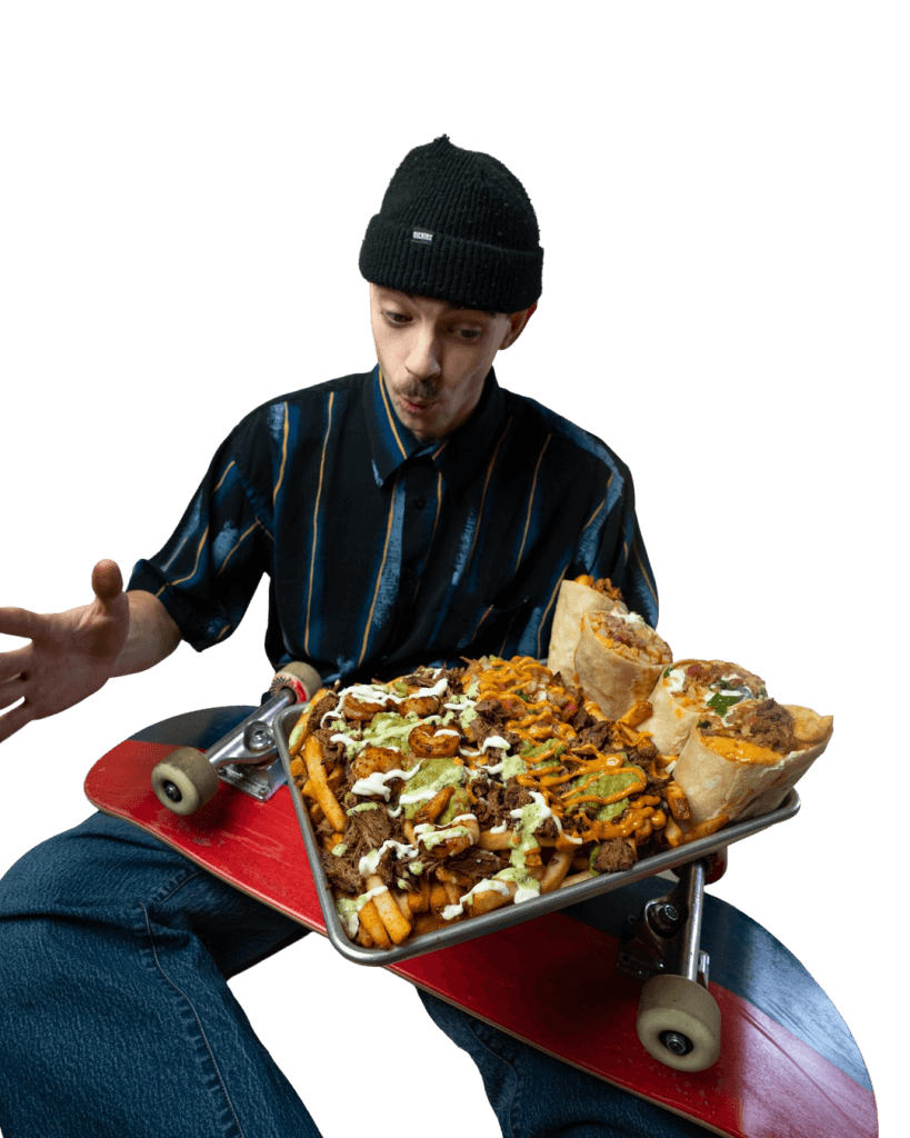 AL902280-Edit-removebg Image of man with skateboard and food tray